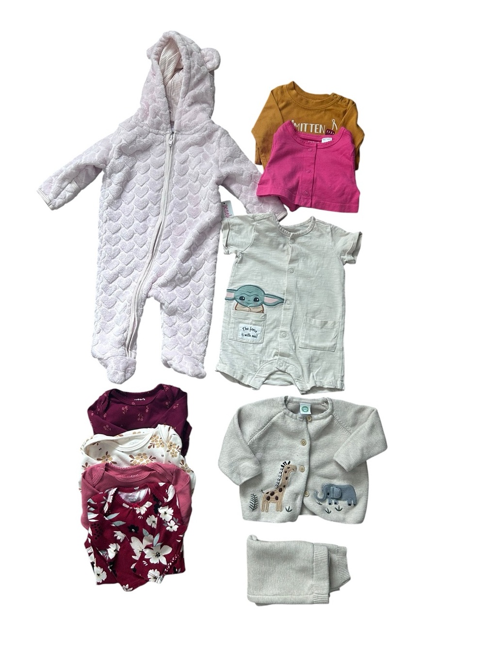 Baby Girls Pink Hooded One-Piece & Mixed Outfit Set Size 3-6 Months 10 pieces